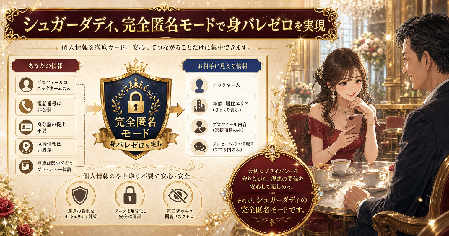 第1位：シュガーダディ、完全匿名モードで身バレゼロを実現