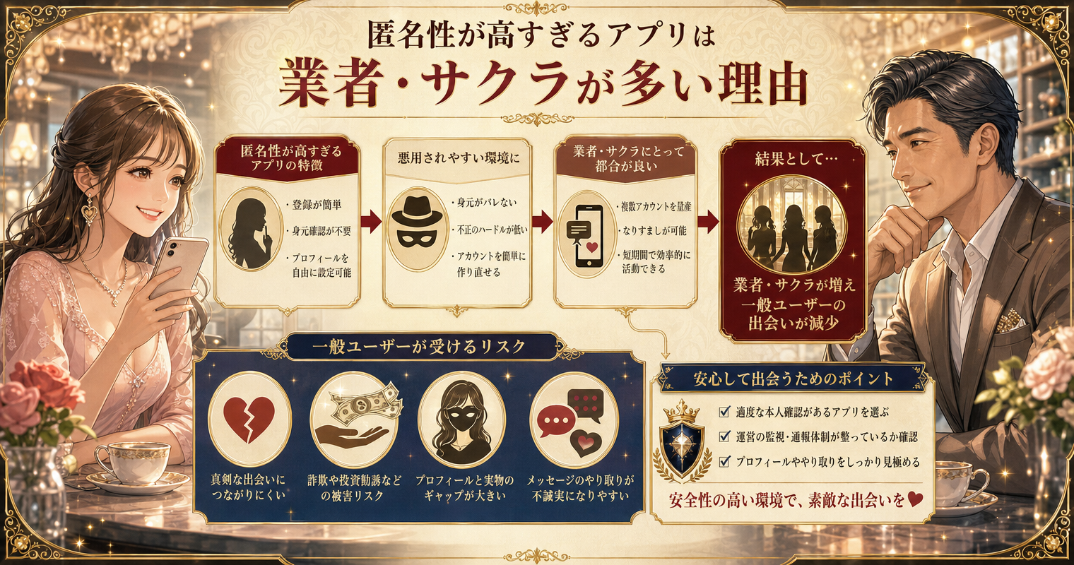 匿名性が高すぎるアプリは業者・サクラが多い理由