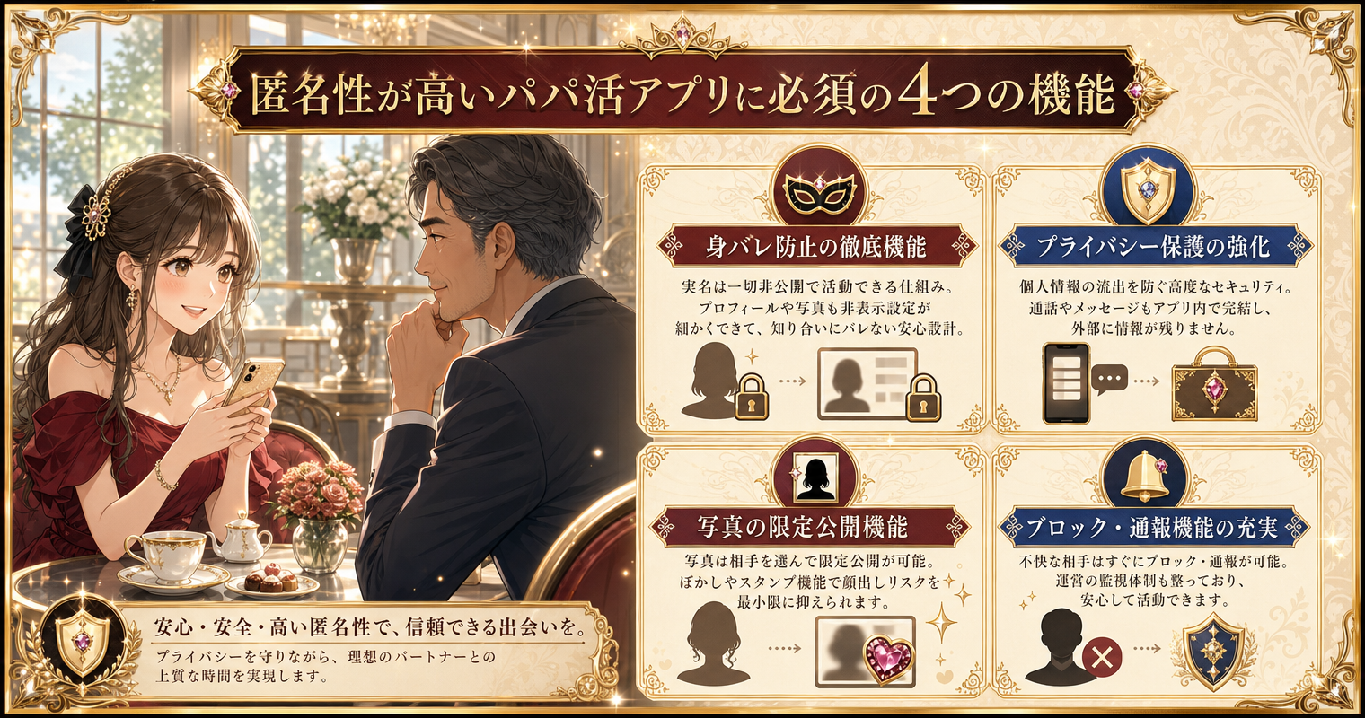 匿名性が高いパパ活アプリに必須の4つの機能