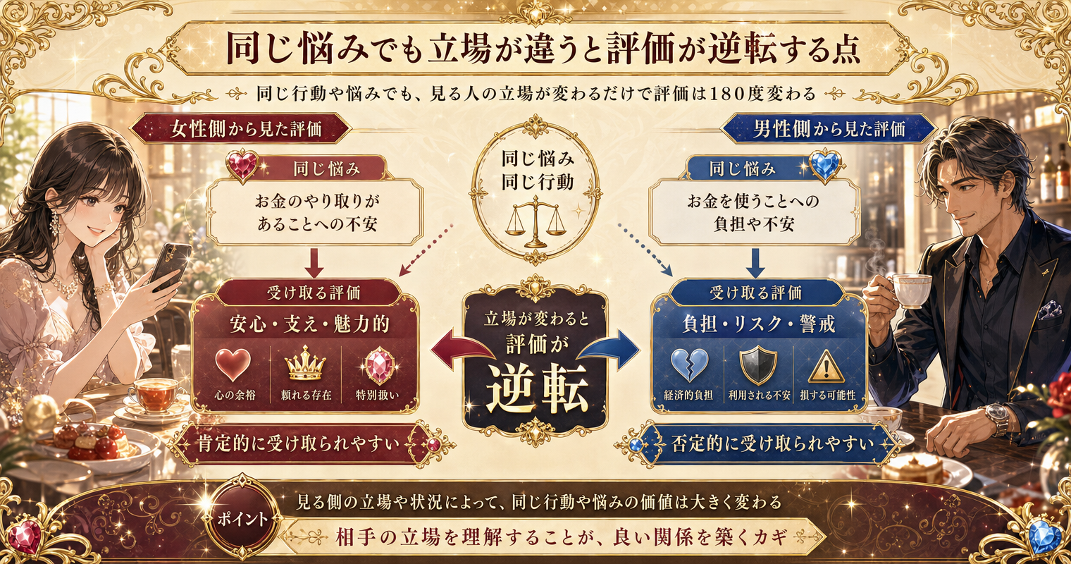同じ悩みでも立場が違うと評価が逆転する点