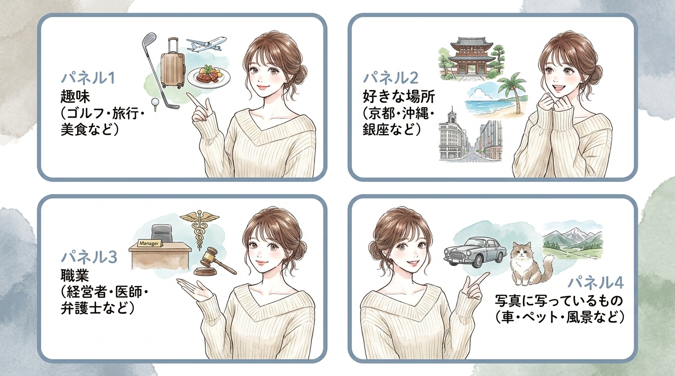 相手のプロフィールから「固有名詞」を1つ引用する